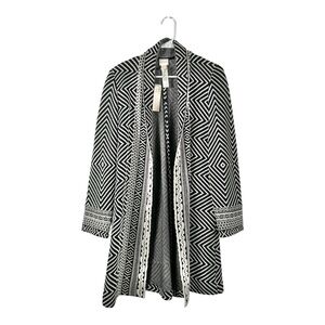 NWT Chico’s Pieced Jacquard Black White LS Topper Jacket